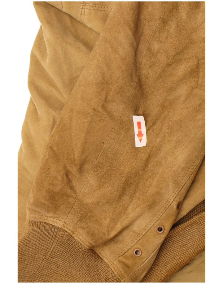 Gianni Versace Jaqueta bomber feminina de camurça com ajuste solto Reino Unido 38 Médio Bege