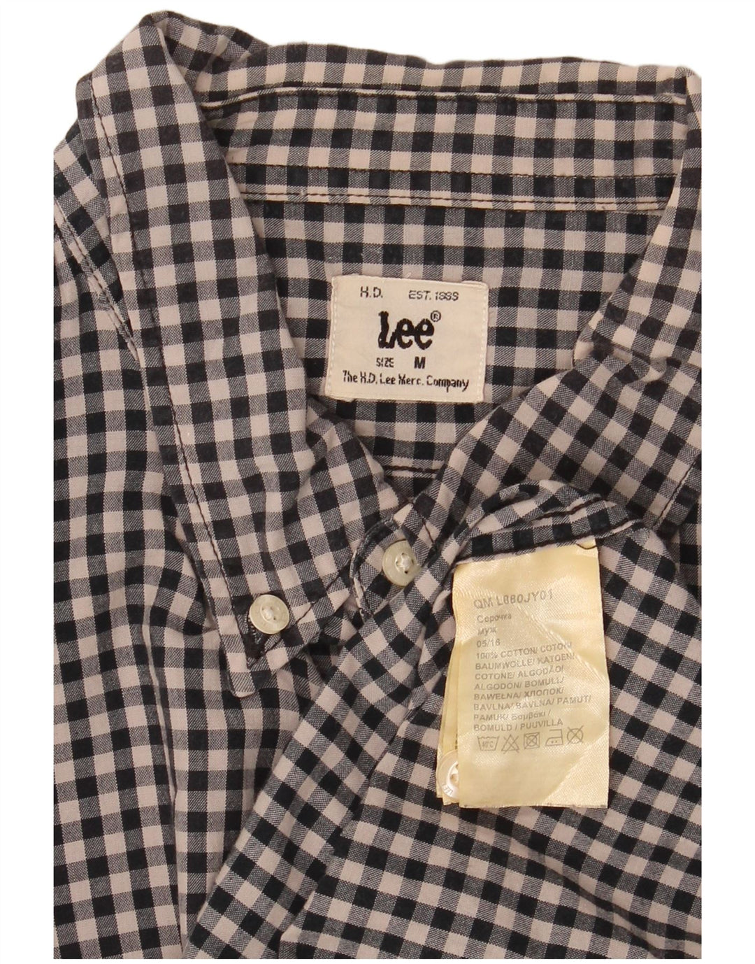 Camisa masculina Lee algodão guingão preto médio
