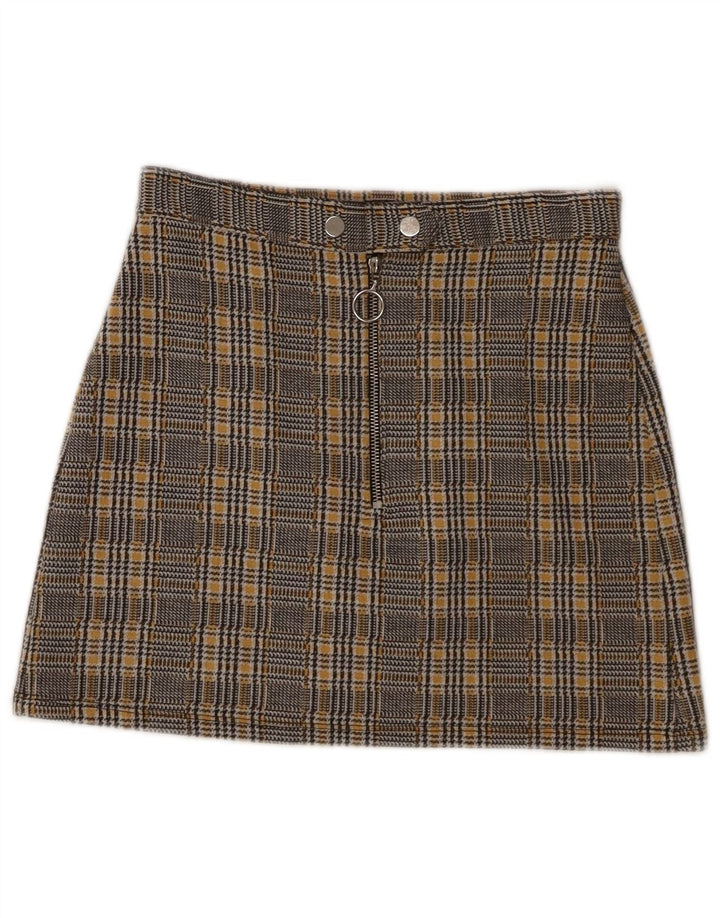 Mini saia feminina Topshop Reino Unido 8 pequena W28 poliéster xadrez cinza