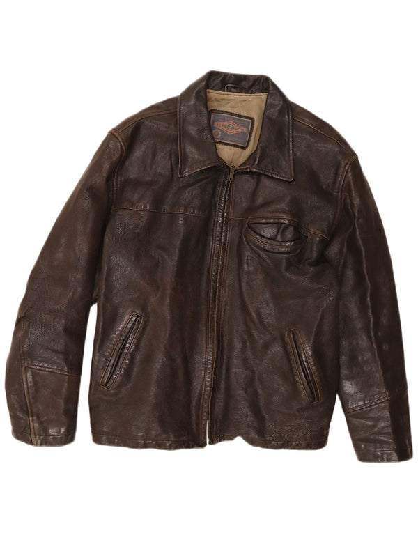 Jaqueta de couro masculina Alan Gordon Reino Unido 44 2XL couro marrom