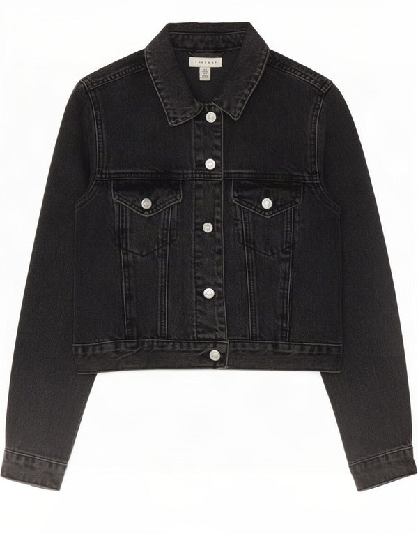 Jaqueta jeans feminina Topshop UK 8 algodão preto pequeno