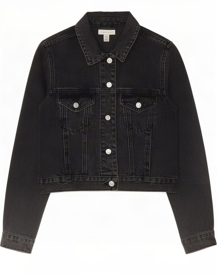 Jaqueta jeans feminina Topshop UK 8 algodão preto pequeno