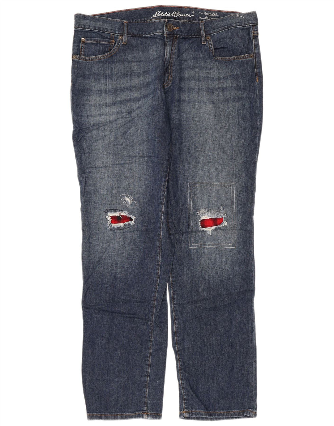 EDDIE BAUER Calça jeans reta feminina Boyfriend Distressed W36 L30 Azul