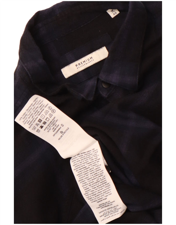 Camisa masculina de flanela JACK & JONES tamanho 40 algodão xadrez médio azul marinho