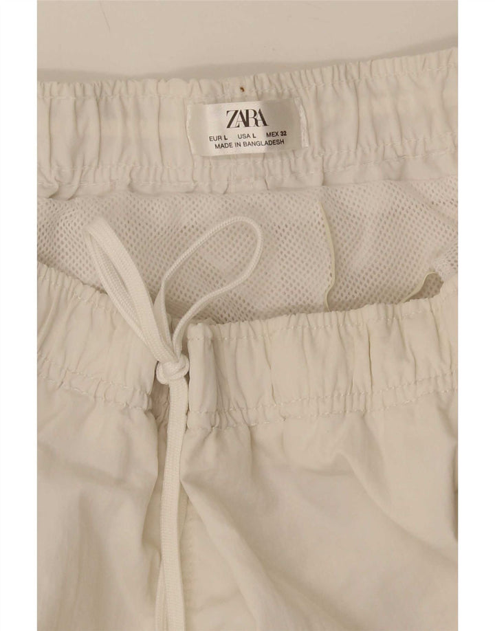 Zara Shorts de banho masculino grande poliéster branco