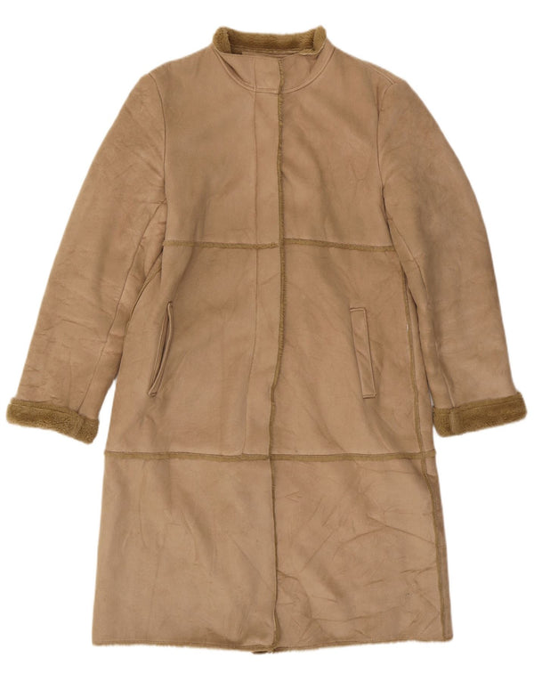River Island Womens Sherpa Overcoat UK 14 Large Beige