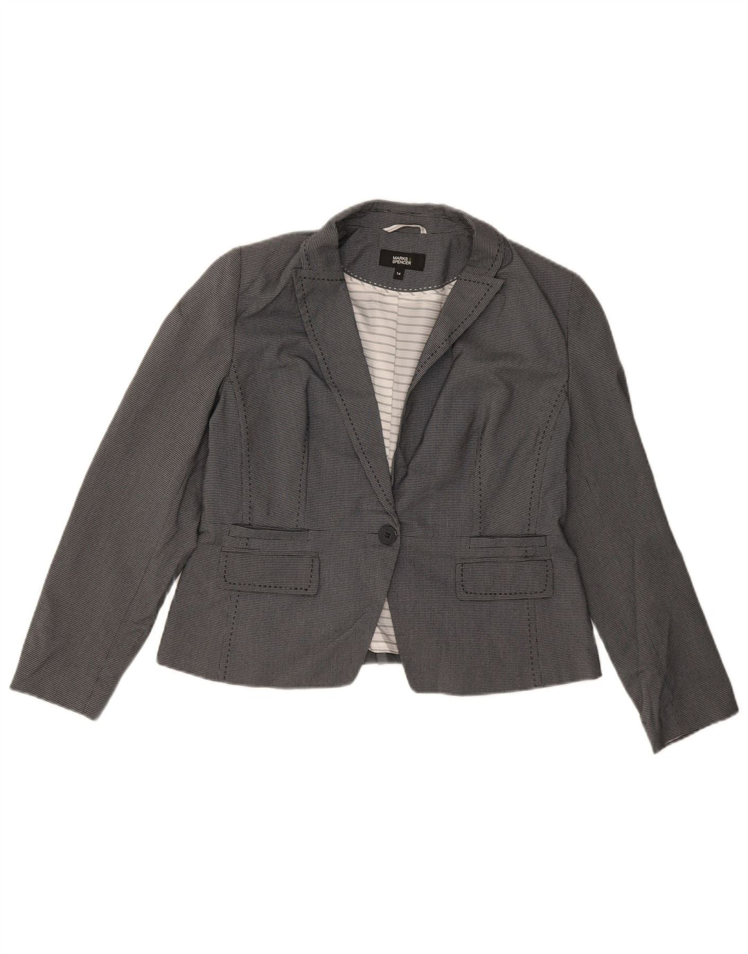 Jaqueta blazer feminina de 1 botão Marks & Spencer Reino Unido 14 xadrez cinza médio