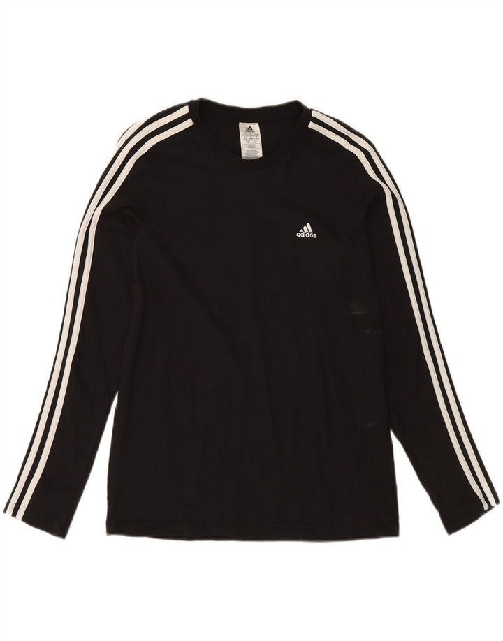 ADIDAS Womens Top Manga Longa Reino Unido 16/18 Grande Algodão Preto