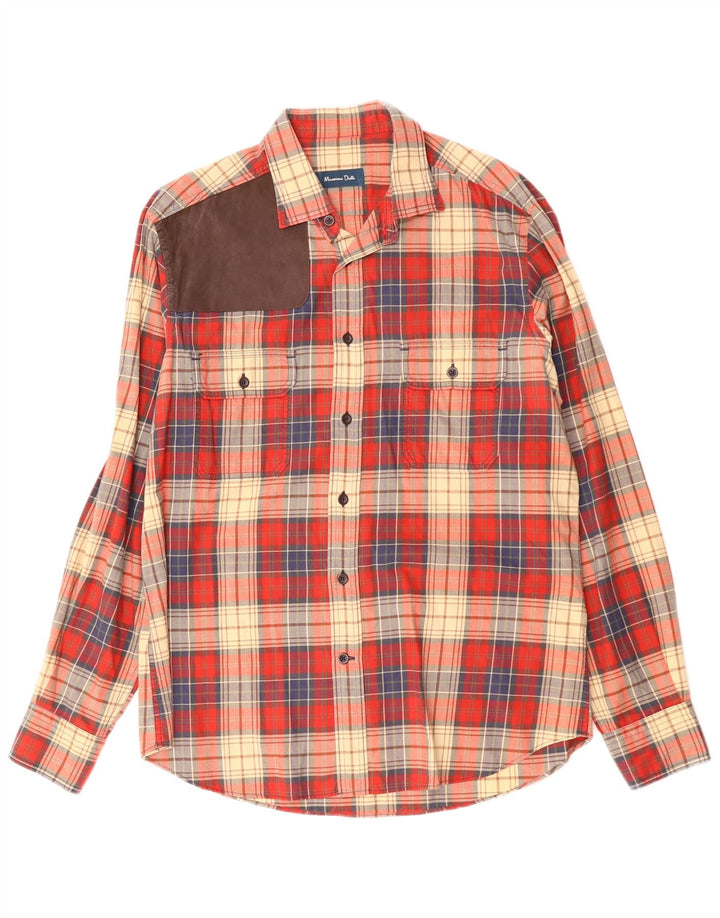 Camisa masculina Massimo Dutti grande xadrez vermelho algodão