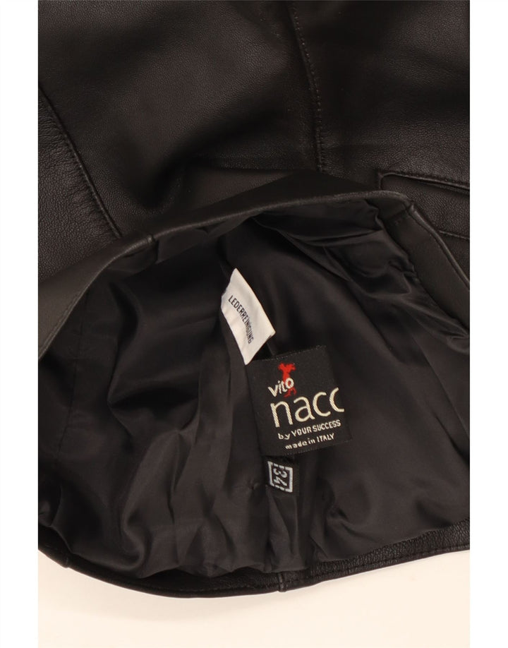 Colete de couro feminino VINTAGE EU 34 XS couro preto