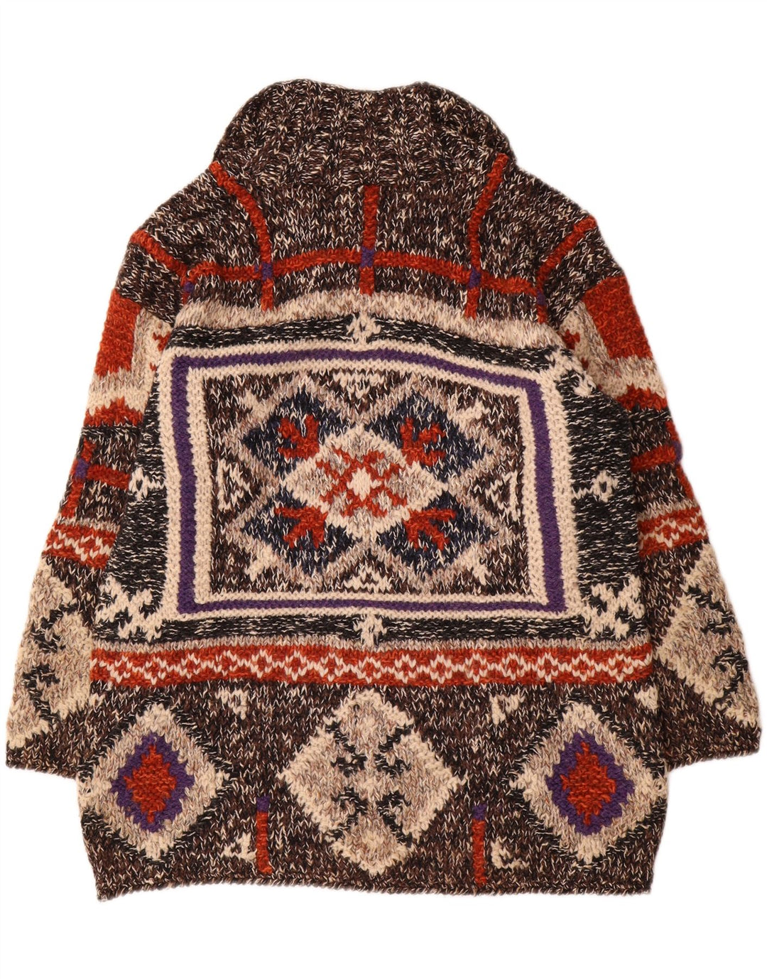 Suéter vintage masculino com gola polo e grande geométrico multicolorido