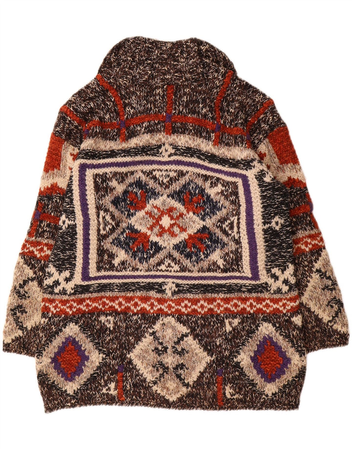 Suéter vintage masculino com gola polo e grande geométrico multicolorido