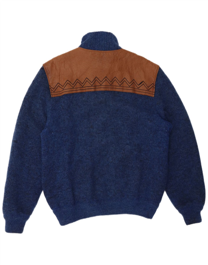 Suéter cardigã masculino LAMBERS grande lã colorblock azul