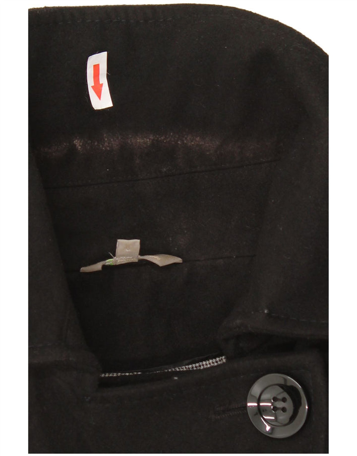 Casaco feminino Marks & Spencer com peito duplo Reino Unido 14 grande poliéster preto