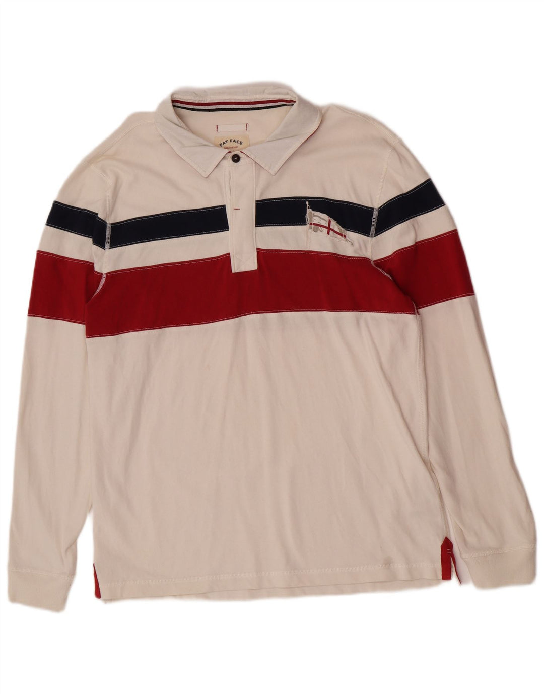 Camisa pólo de rugby masculina de manga comprida Fat Face grande bloco colorido branco