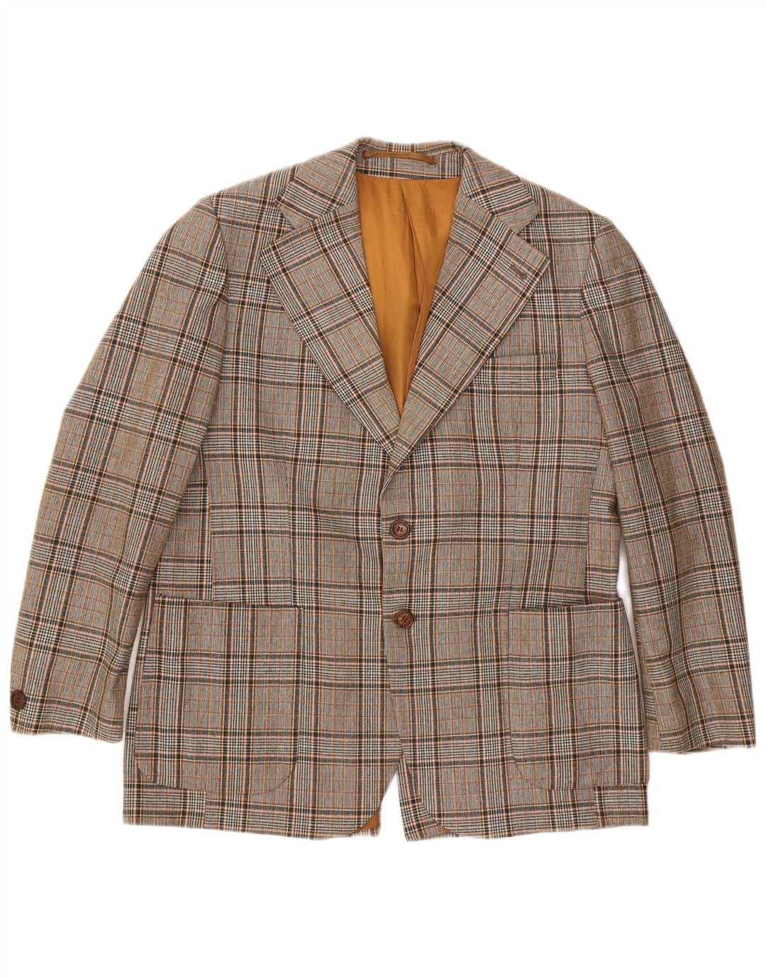 Jaqueta blazer masculina VINTAGE com 2 botões UK 40 grande poliéster xadrez cinza