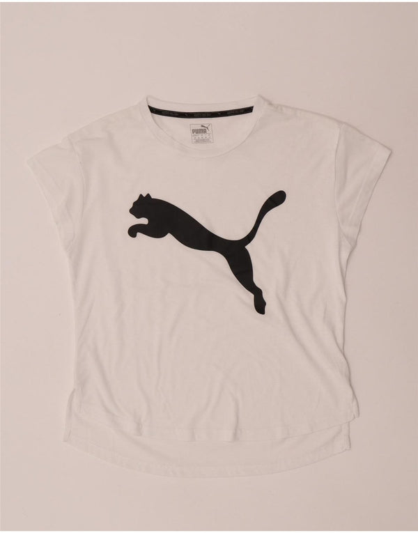 Camiseta feminina Puma Loose Fit Graphic Top UK 10 Pequena Branca
