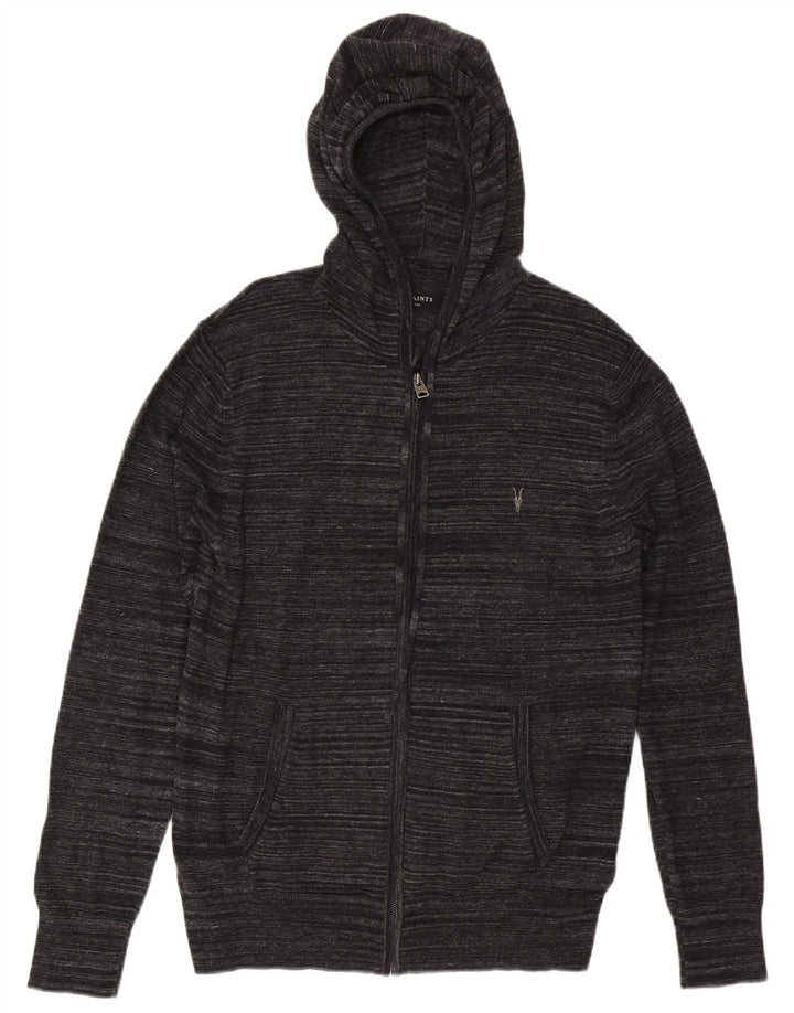 Suéter cardigã masculino All Saints com capuz, algodão listrado preto médio