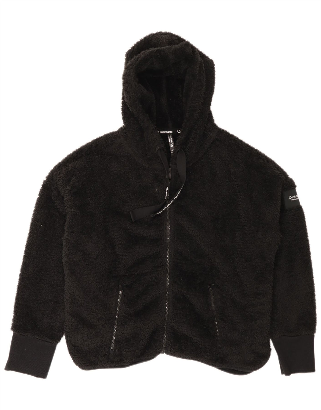 Jaqueta feminina de lã com capuz e capuz Calvin Klein UK 18 XL preto poliéster