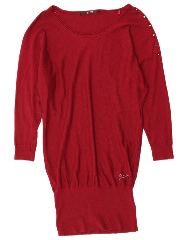 Guess Vestido feminino com cintura baixa e ajuste relaxado Reino Unido 4 XS Lã Borgonha