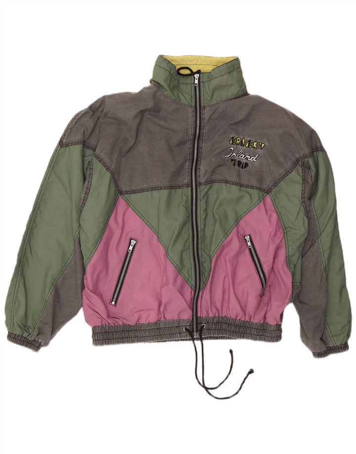 Jaqueta bomber masculina vintage IT 52/54 XL poliéster colorblock multicolorido
