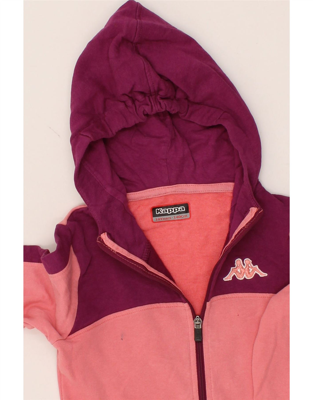 KAPPA Girls Zip Hoodie Sweater 9-10 Years Pink Colourblock Cotton Vintage Kappa and Second-Hand Kappa from Messina Hembry 