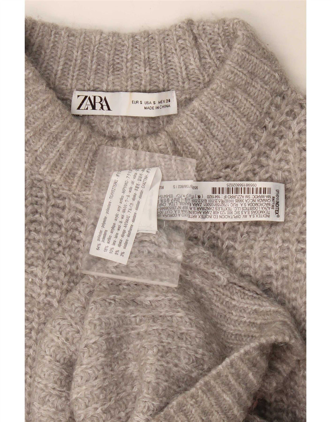 Zara Suéter feminino oversized com gola tartaruga Reino Unido 10 pequeno poliéster cinza