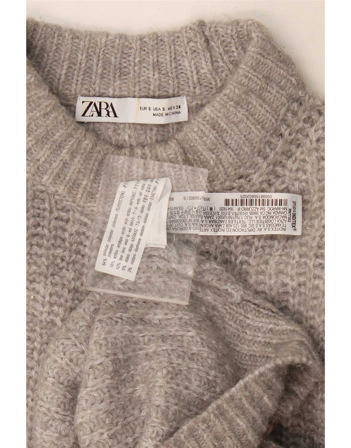 Zara Suéter feminino oversized com gola tartaruga Reino Unido 10 pequeno poliéster cinza