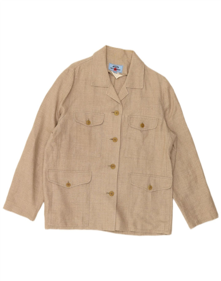 Jaqueta blazer feminina de 4 botões LES COPAINS IT 46 linho bege grande