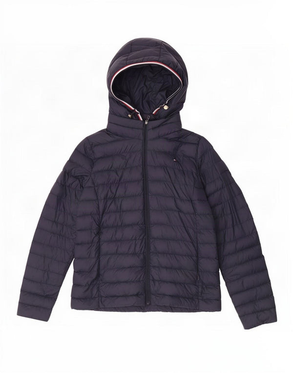 Jaqueta acolchoada com capuz feminino Tommy Hilfiger UK 6 XS azul marinho poliamida