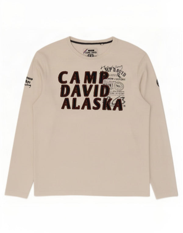 Top gráfico masculino Camp David manga comprida XL algodão branco