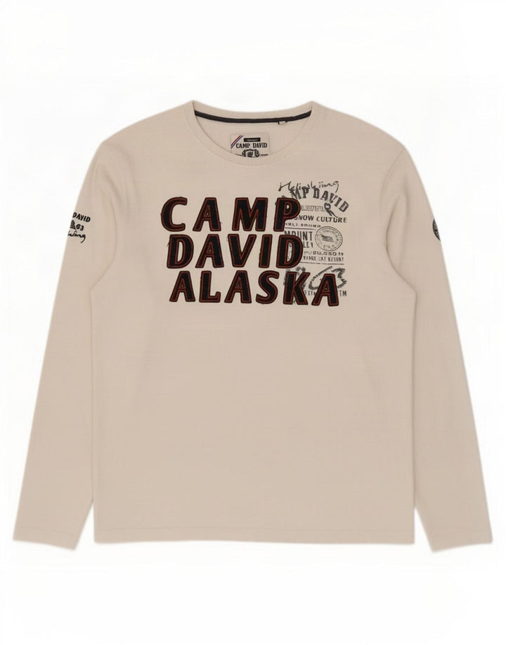 Top gráfico masculino Camp David manga comprida XL algodão branco
