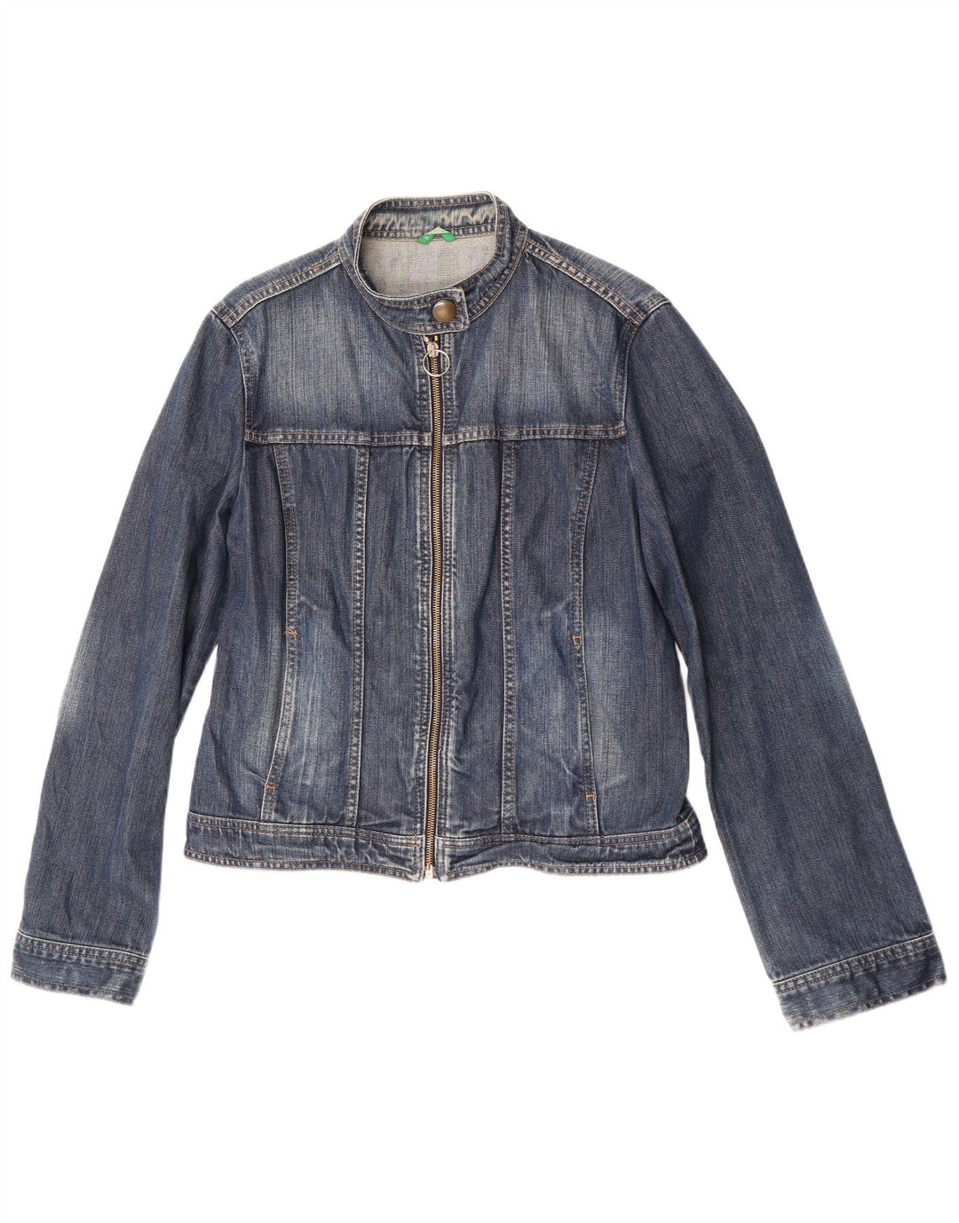Jaqueta jeans feminina Benetton UK 16 grande algodão azul