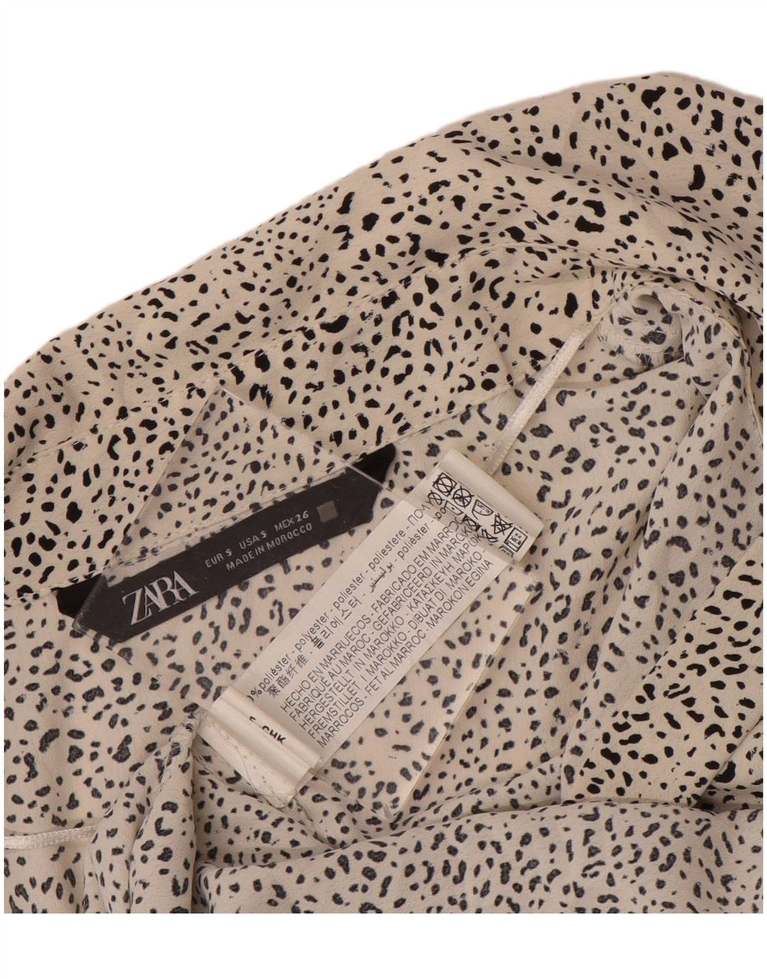 Blusa camisa oversized feminina Zara Reino Unido 10 poliéster manchado branco pequeno