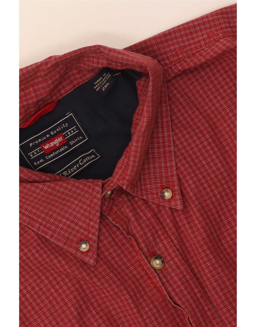 Wrangler Camisa masculina de manga curta 2XL algodão xadrez vermelho