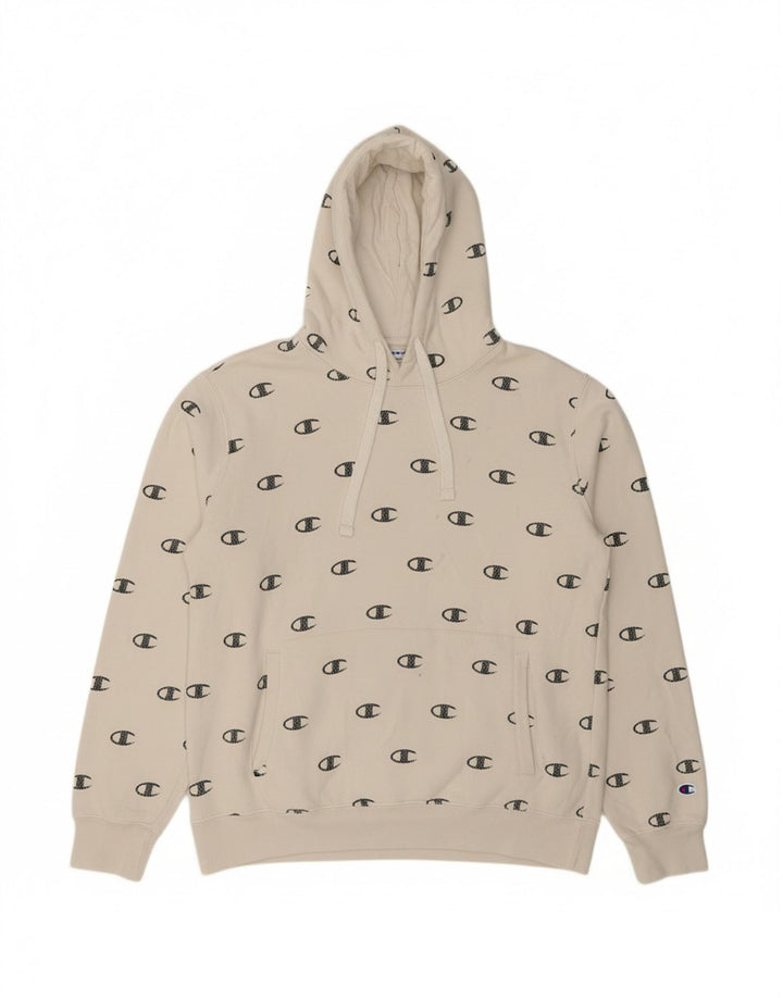 CHAMPION Suéter com capuz gráfico masculino grande algodão branco