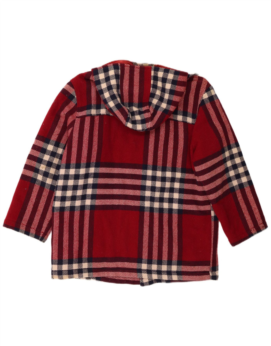 Sobretudo feminino com capuz BENETTON UK 18 XL lã xadrez vermelha