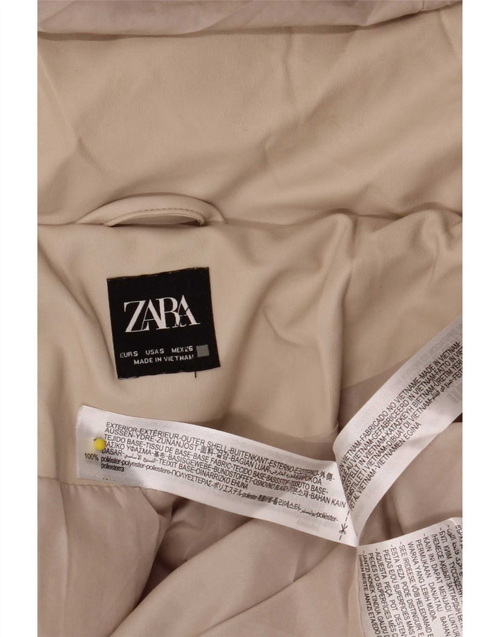 Jaqueta acolchoada com capuz grande Zara para mulher UK 10 poliéster bege pequeno