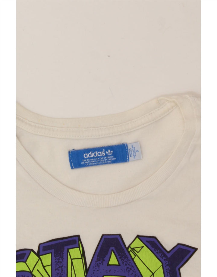 ADIDAS Mens Graphic T-Shirt Top Small White Vintage Adidas and Second-Hand Adidas from Messina Hembry 