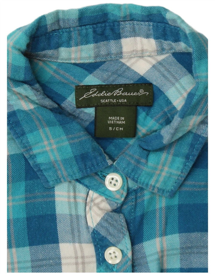 Camisa feminina de flanela EDDIE BAUER Reino Unido 10 algodão xadrez azul pequeno