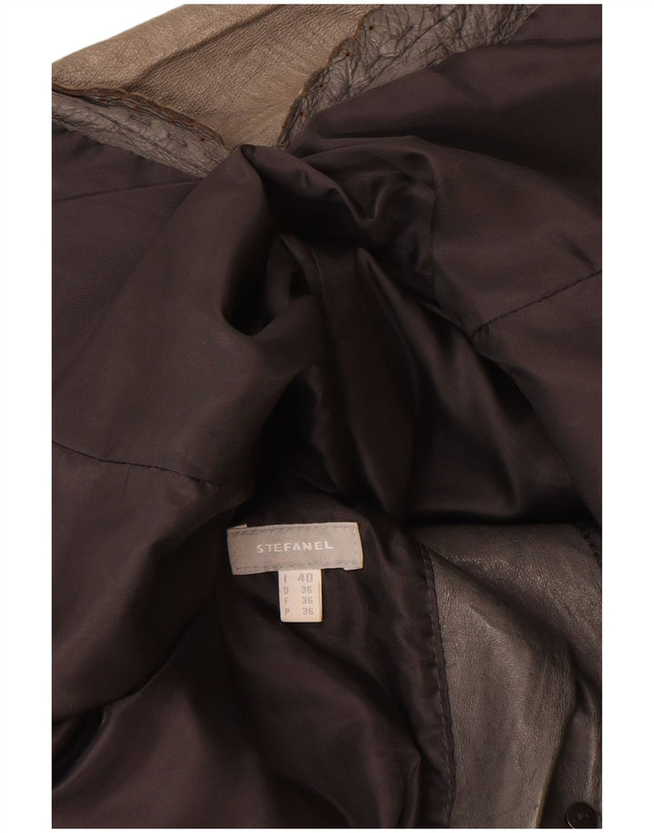 Jaqueta blazer feminina de couro com 2 botões Stefanel IT 40 couro cinza pequeno