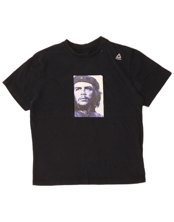 Reebok Mens Graphic T-Shirt Top Grande Algodão Preto
