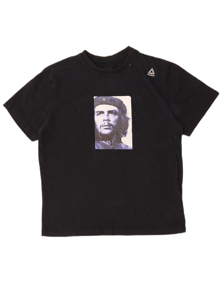 Reebok Mens Graphic T-Shirt Top Grande Algodão Preto
