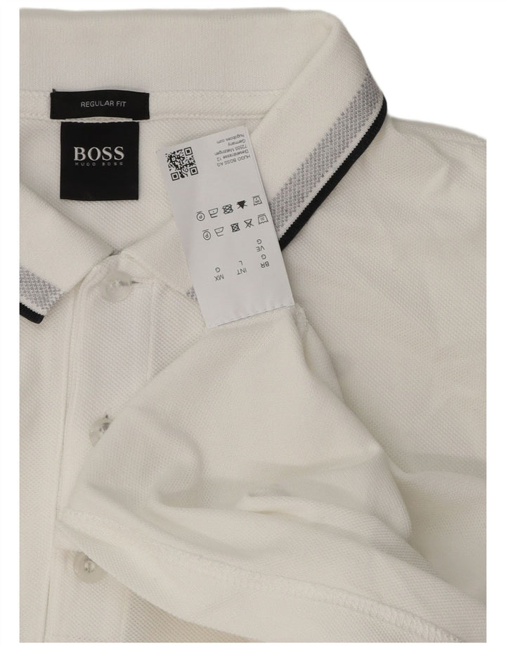 Camisa polo masculina Hugo Boss Regular Fit grande algodão branco