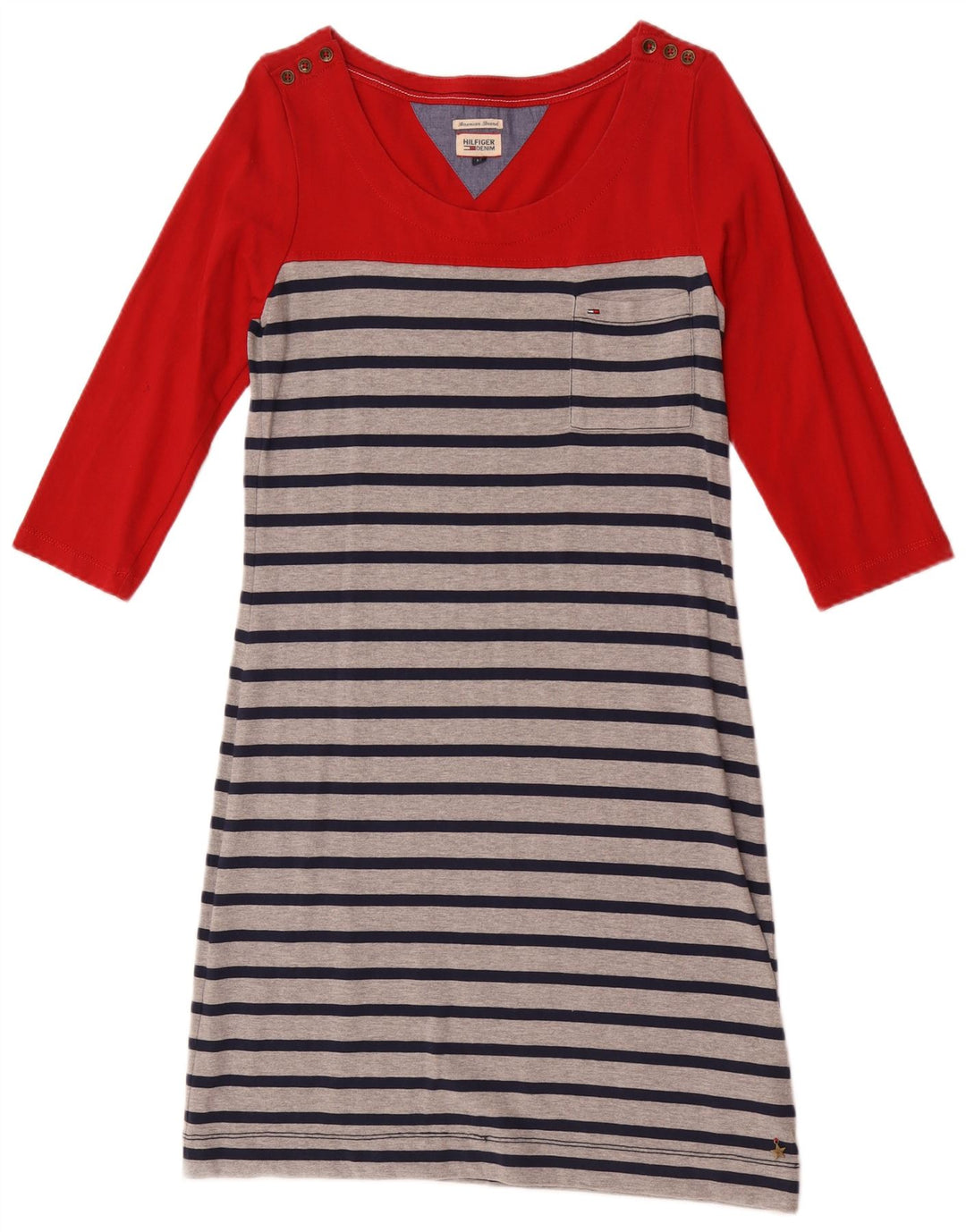 Vestido básico feminino Tommy Hilfiger manga 3/4 Reino Unido 12 listrado vermelho médio