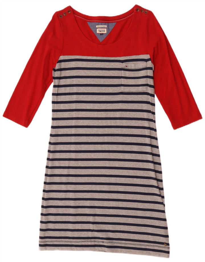 Vestido básico feminino Tommy Hilfiger manga 3/4 Reino Unido 12 listrado vermelho médio
