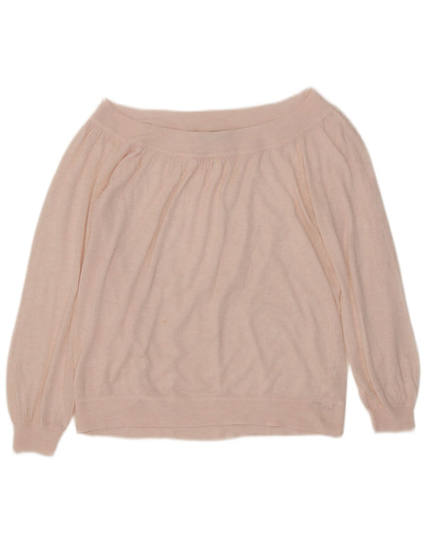 Suéter feminino Zara com gola canoa UK 12 acrílico rosa médio