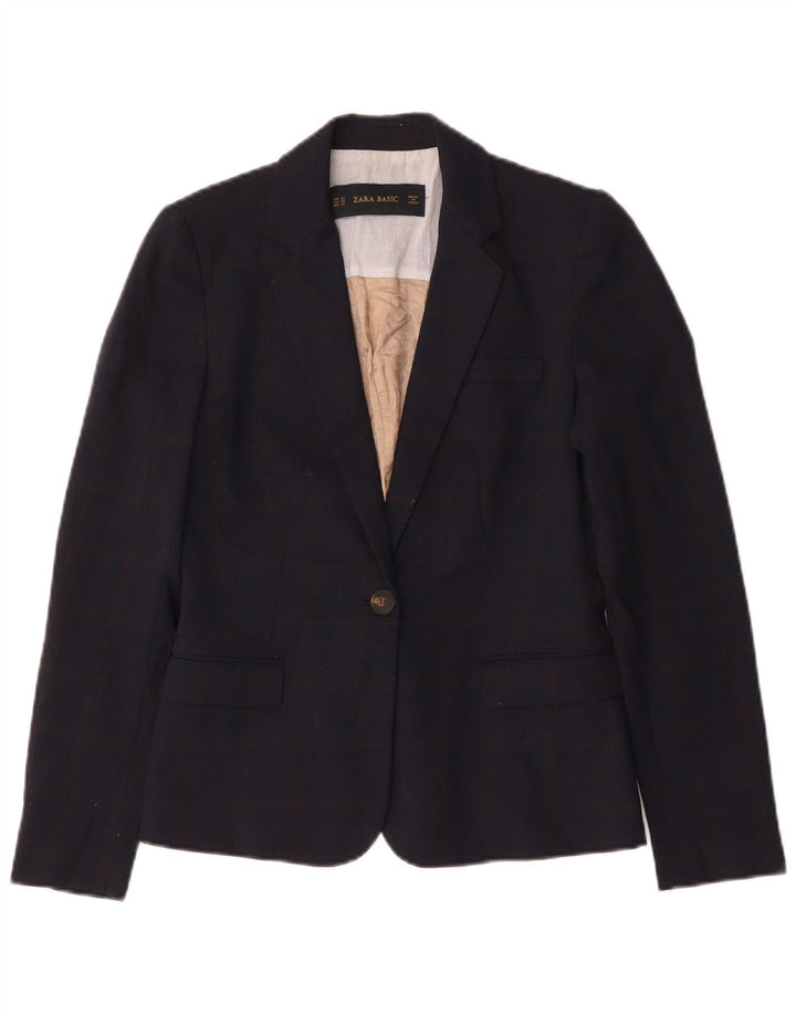 Jaqueta blazer feminina Zara com 1 botão UK 6 XS azul marinho poliéster