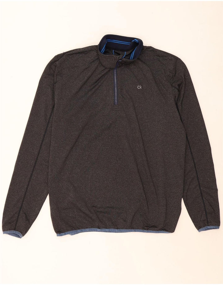 CALVIN KLEIN Mens Zip Neck Pulôver Treino Top XL Cinza Poliéster