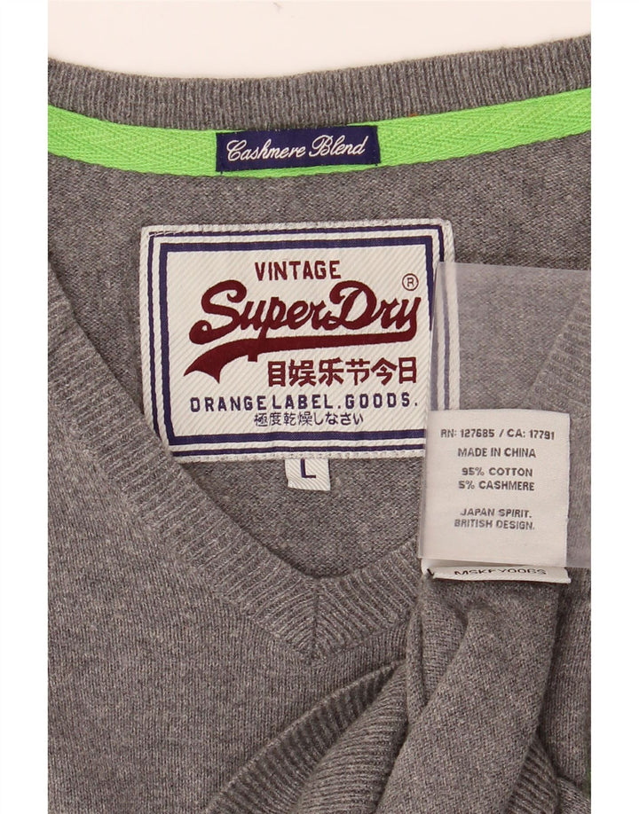 Suéter masculino SUPERDRY com decote em V grande algodão cinza